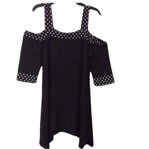 ASTER BY FIRMIANA Black And White POLKA DOT Tunic Top Size LARGE